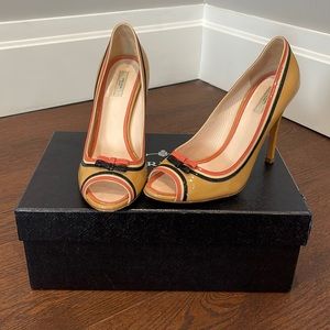 Prada Women’s Tan Peep Toe Pumps Size 38